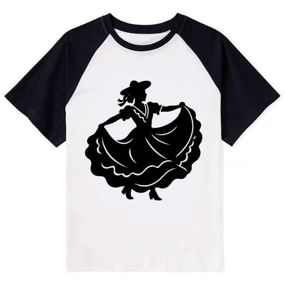 Mexican folk dancer twirling skirt - Contrast Raglan T-shirt - Black