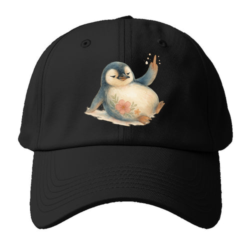 chubby penguin sliding on belly, one flipper up giving attitude - Baseball Cap