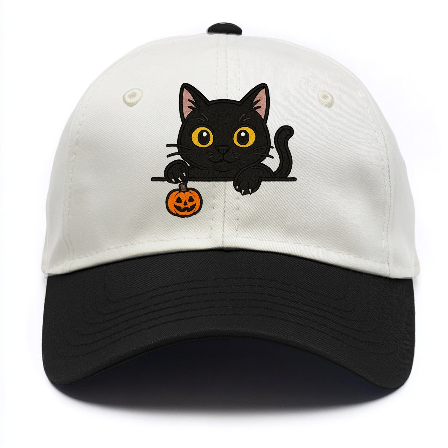 Midnight the black cat poking tongue out playfully while peeking. - Two Tone Cap - Black