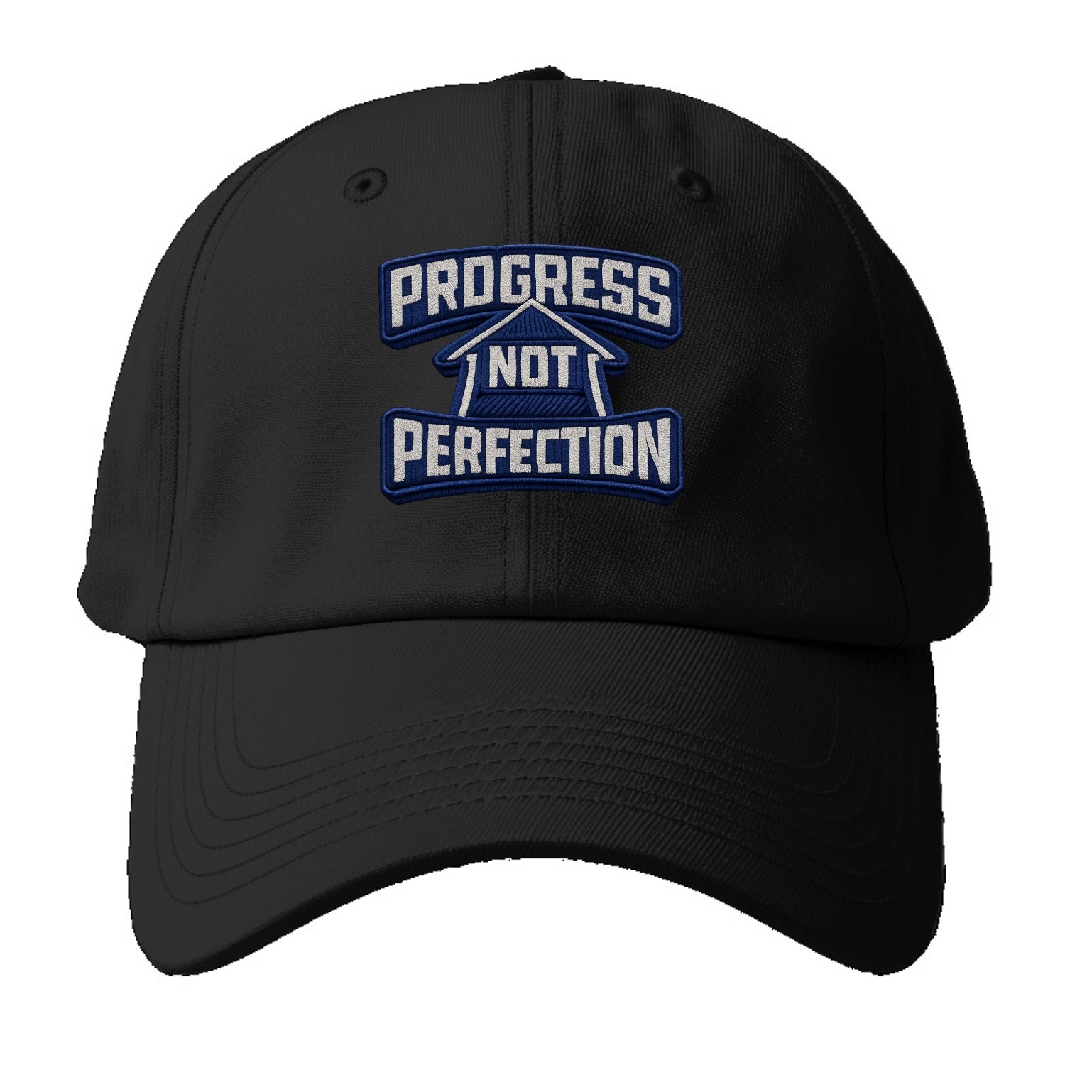 PROGRESS NOT PERFECTION - arrow with text in blue , growth mindset - Baseball Cap - Black