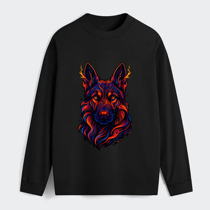 Alert German Shepherd with cyber circuit patterns in the fur, neon - Classic Long Sleeve Shirt - Black