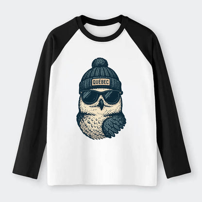 Quebec City Snowy Owl wearing Quebec bea - Raglan Long Sleeve T-Shirt - Black
