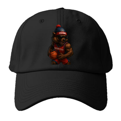 Motor City Wolverine wearing Pistons beanie with gear patch and wayfarer sunglasses - Baseball Cap - Black