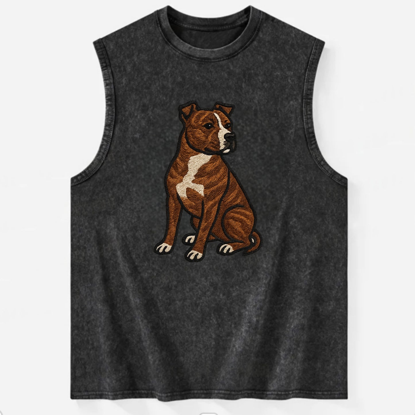 American Staffordshire Terrier - Brindle embroidered pose - Vintage Washed Tank - Black