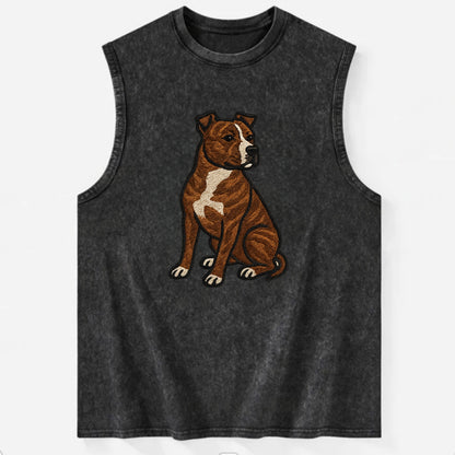American Staffordshire Terrier - Brindle embroidered pose - Vintage Washed Tank - Black