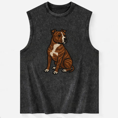 American Staffordshire Terrier - Brindle embroidered pose - Vintage Washed Tank