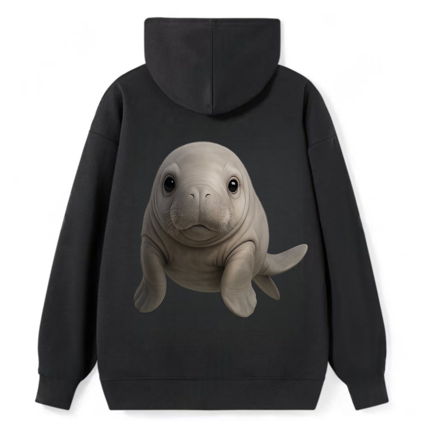 Baby Dugong - gray with paddle tail, gentle expression, whiskers, - Classic Pullover Hoodie - Black