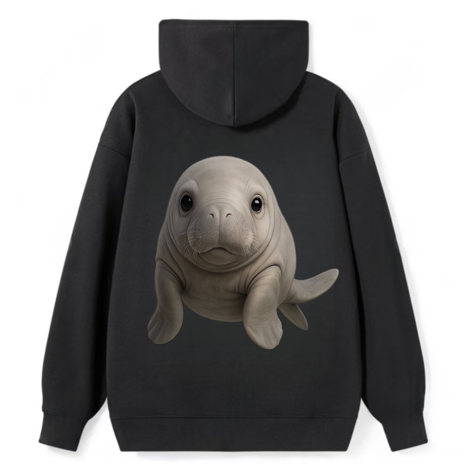 Baby Dugong - gray with paddle tail, gentle expression, whiskers, - Classic Pullover Hoodie - Black