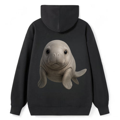 Baby Dugong - gray with paddle tail, gentle expression, whiskers, - Classic Pullover Hoodie - Black