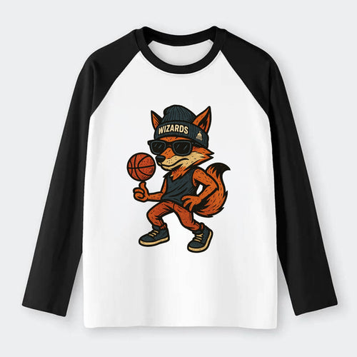 Washington Fox wearing Wizards beanie with capitol patch and wayfarer - Raglan Long Sleeve T-Shirt