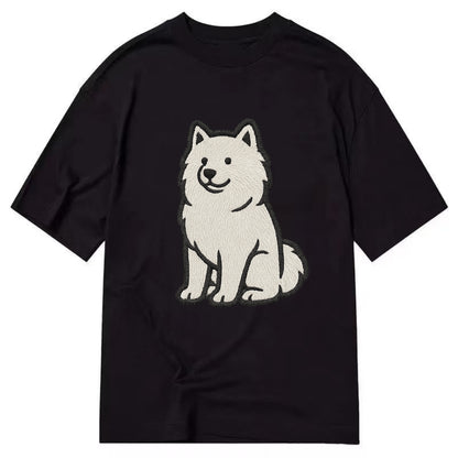 Samoyed - White fluffy embroidered desig Classic T-shirt - Black