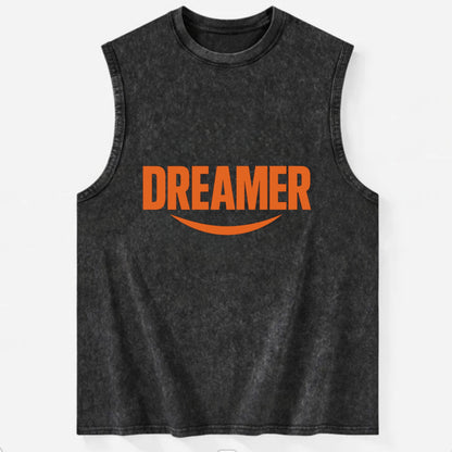 Bold typography design - "DREAMER" - imagination, seeing possibilities - Vintage Washed Tank - Black