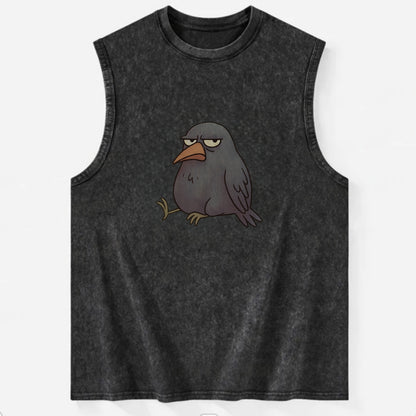 THE CROW JUDGES SILENTLY | Black crow with disapproving - Vintage Washed Tank - Black