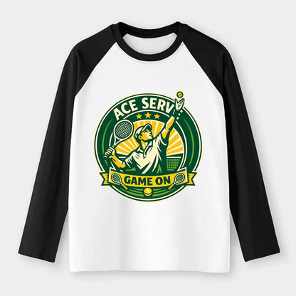 Serving Ace Emblem - Raglan Long Sleeve T-Shirt - Black