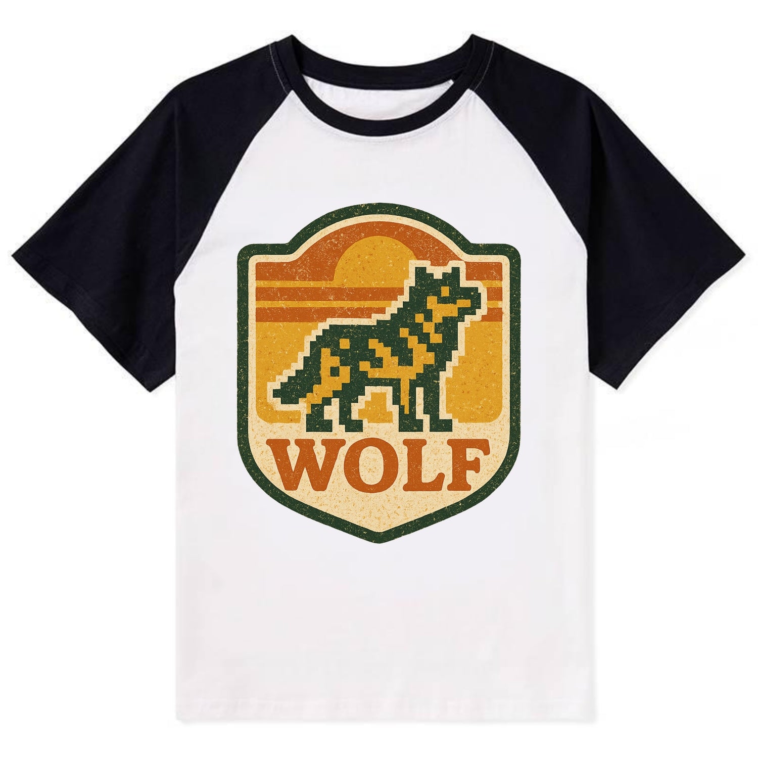 Digital Pixel Wolf  - Contrast Raglan T-shirt - Black