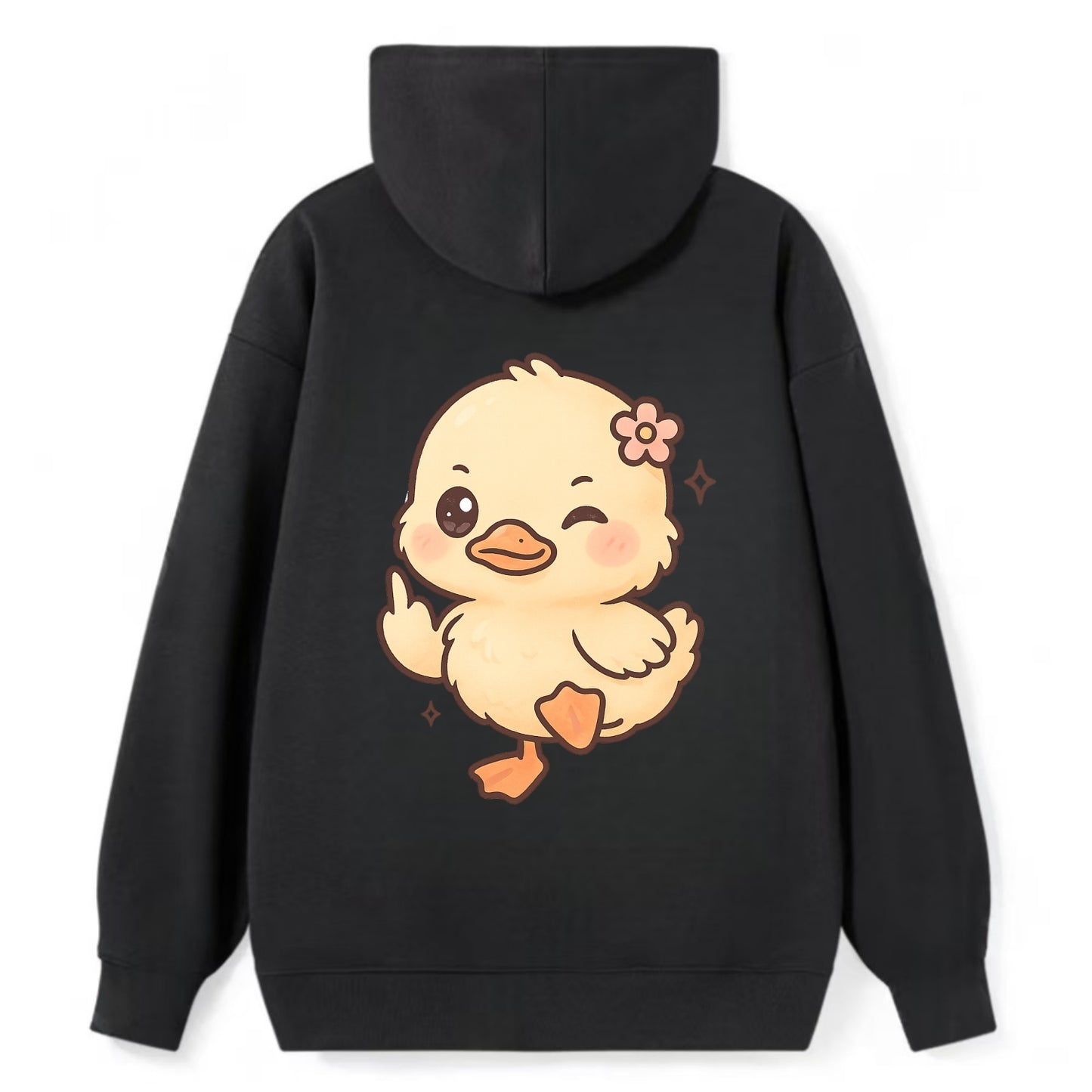 fluffy baby duck with small flower, one webbed foot raised sassily - Classic Pullover Hoodie - Black