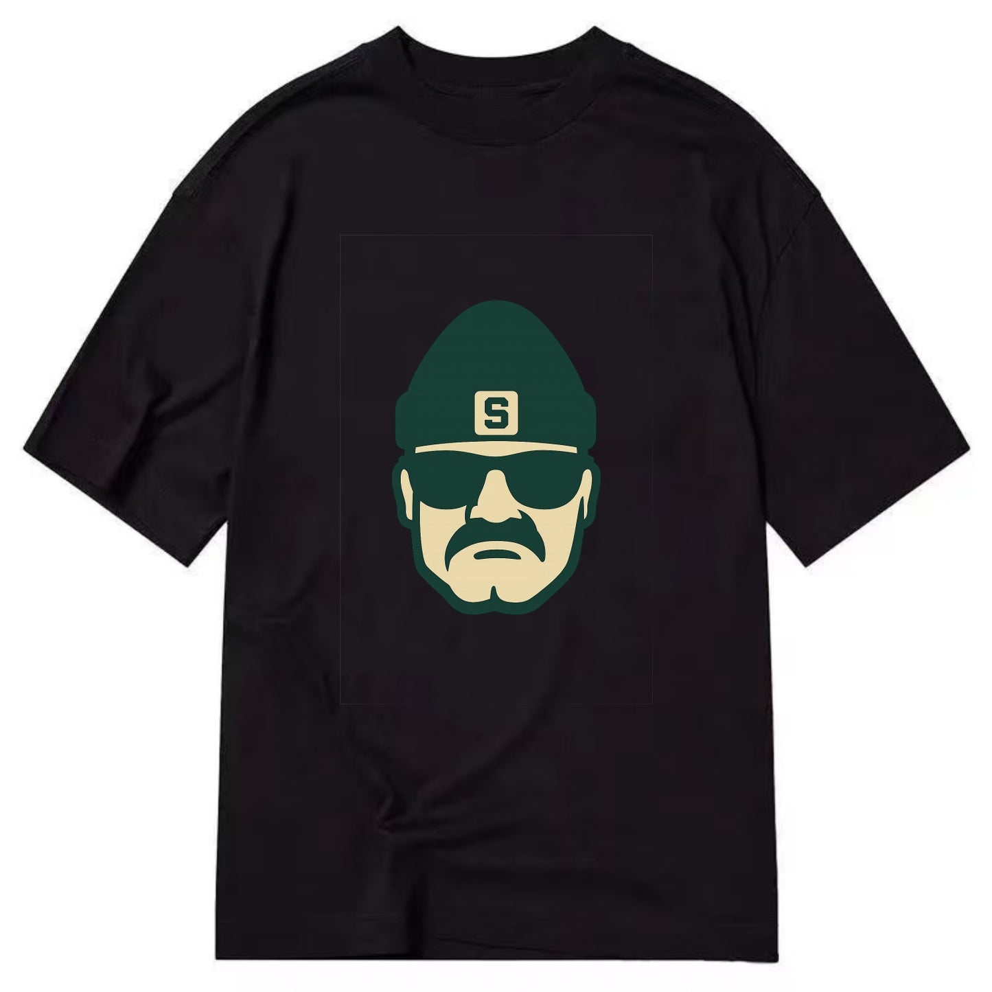 East Lansing Spartan wearing Michigan State beanie with S patch - Classic T-shirt - Black