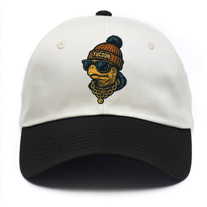 Tucson Desert Tortoise wearing Tucson beanie with pom pom and wayfarer sunglasses - Two Tone Cap - Black