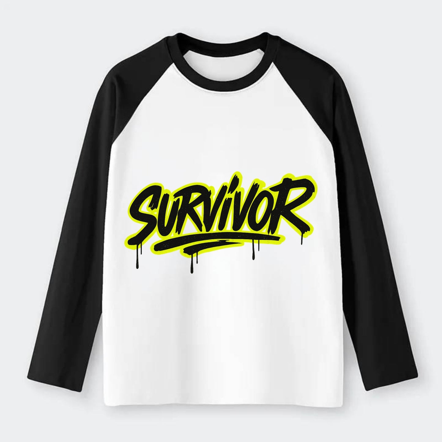 Bold typography design - "SURVIVOR" - overcomer, still standing, made - Raglan Long Sleeve T-Shirt - Black