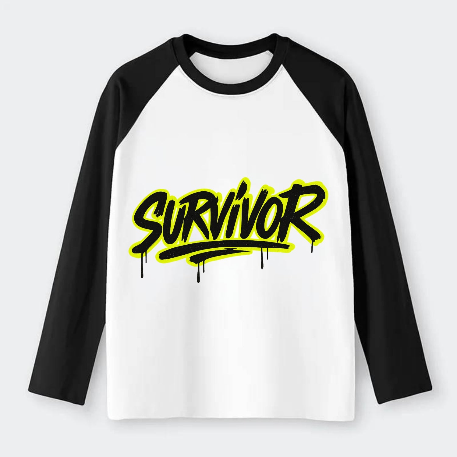 Bold typography design - "SURVIVOR" - overcomer, still standing, made - Raglan Long Sleeve T-Shirt - Black