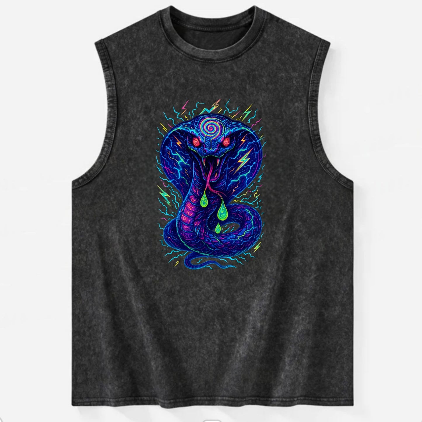 Mesmerizing cobra with hypnotic spiral patterns in the hood, scales that - Vintage Washed Tank - Black