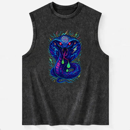 Mesmerizing cobra with hypnotic spiral patterns in the hood, scales that - Vintage Washed Tank - Black