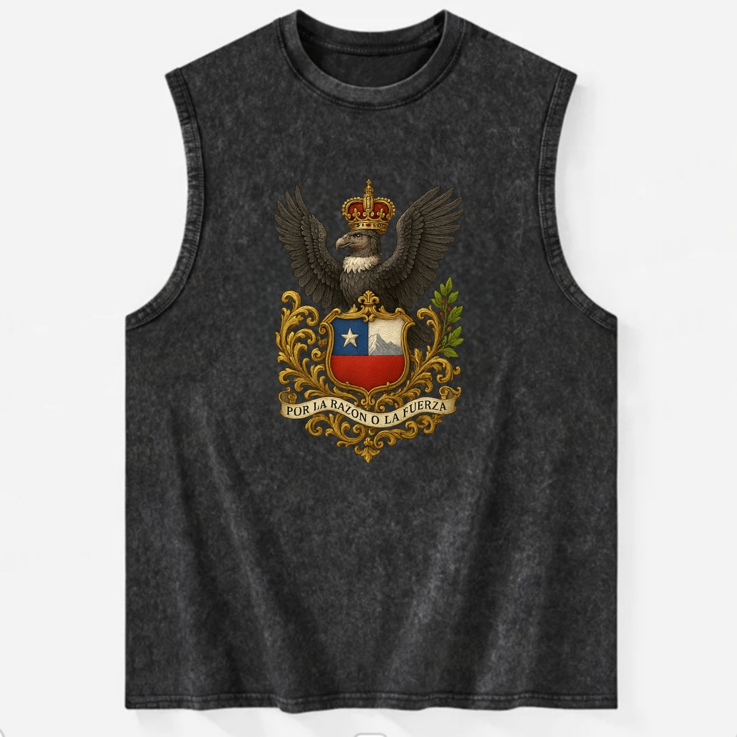 Chile Andean Condor Emblem  - Vintage Washed Tank - Black