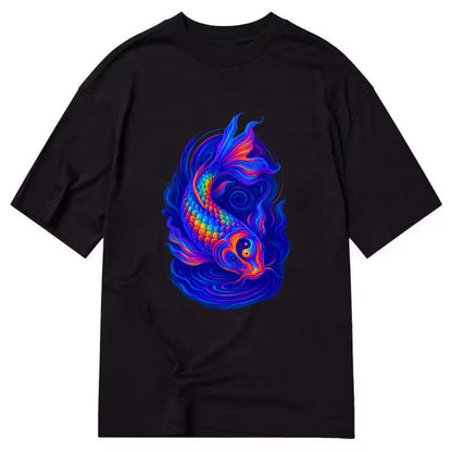 Sacred koi with scales reflecting rainbow prisms, yin-yang patterns in cosmic - Classic T-shirt - Black
