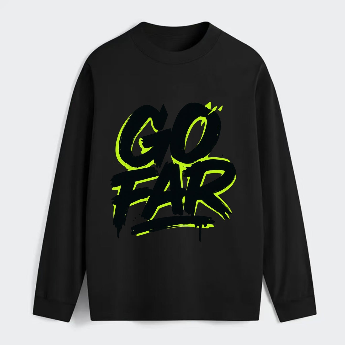 Bold typography design - "GO FAR" - distance goals, pushing limits - Classic Long Sleeve Shirt - Black