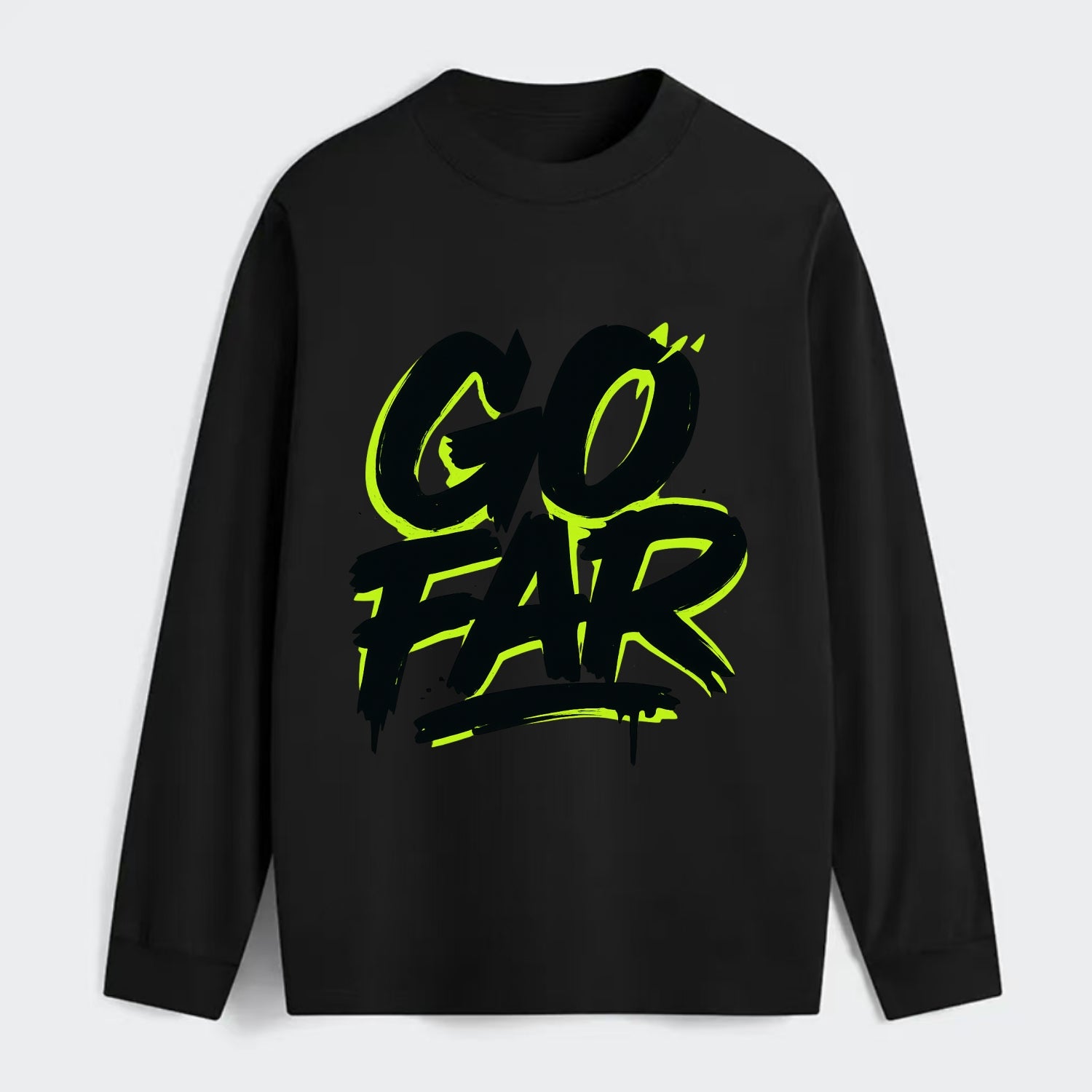Bold typography design - "GO FAR" - distance goals, pushing limits - Classic Long Sleeve Shirt - Black
