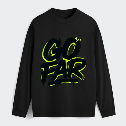 Bold typography design - "GO FAR" - distance goals, pushing limits - Classic Long Sleeve Shirt - Black