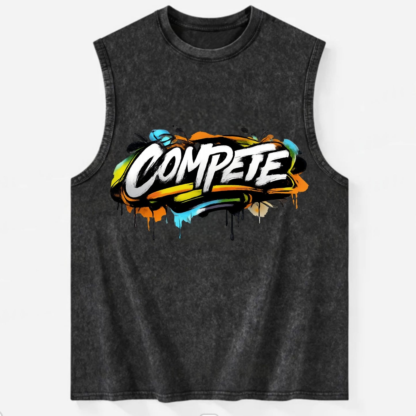 Bold typography design - "COMPETE" - competitive spirit, love the game - Vintage Washed Tank - Black