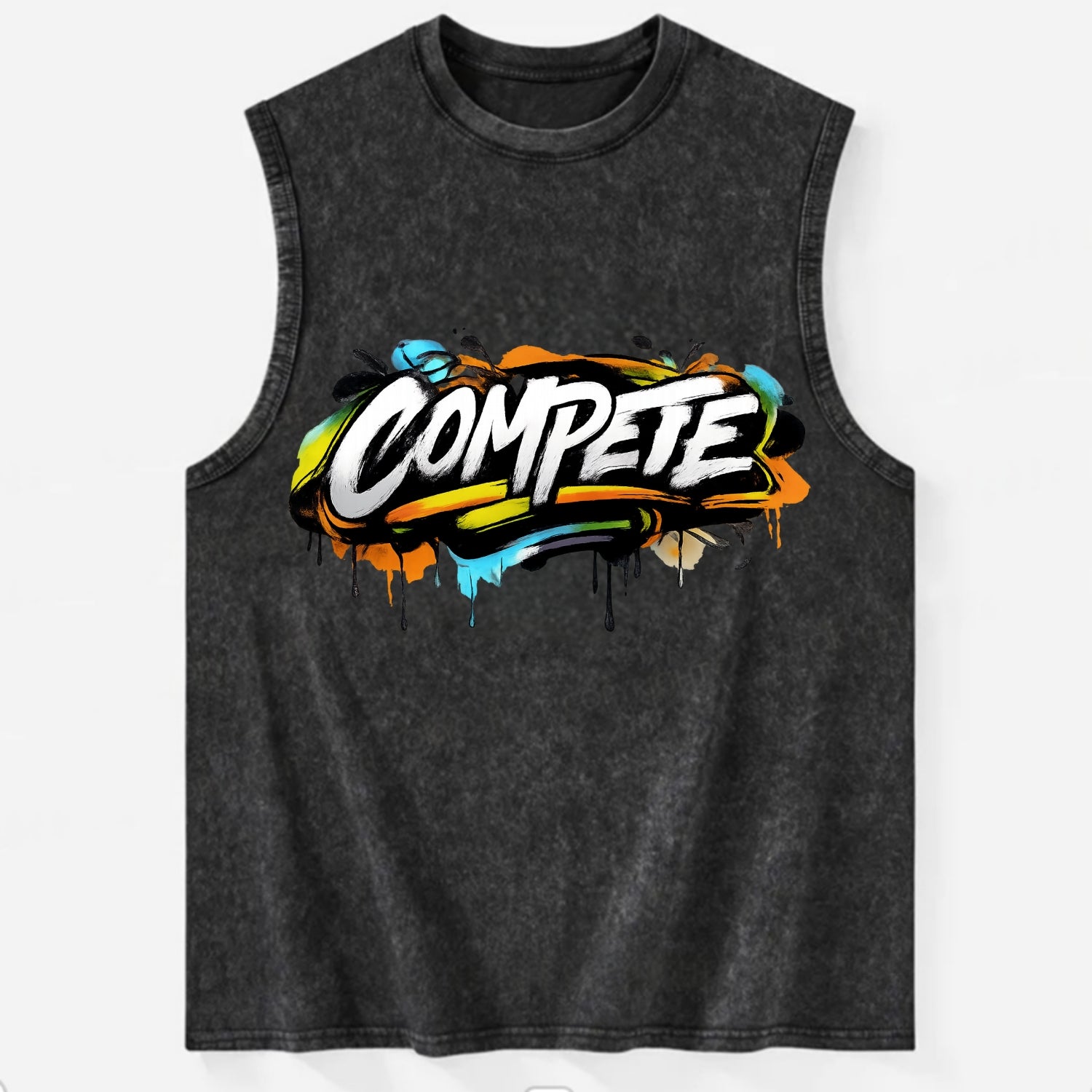 Bold typography design - "COMPETE" - competitive spirit, love the game - Vintage Washed Tank - Black