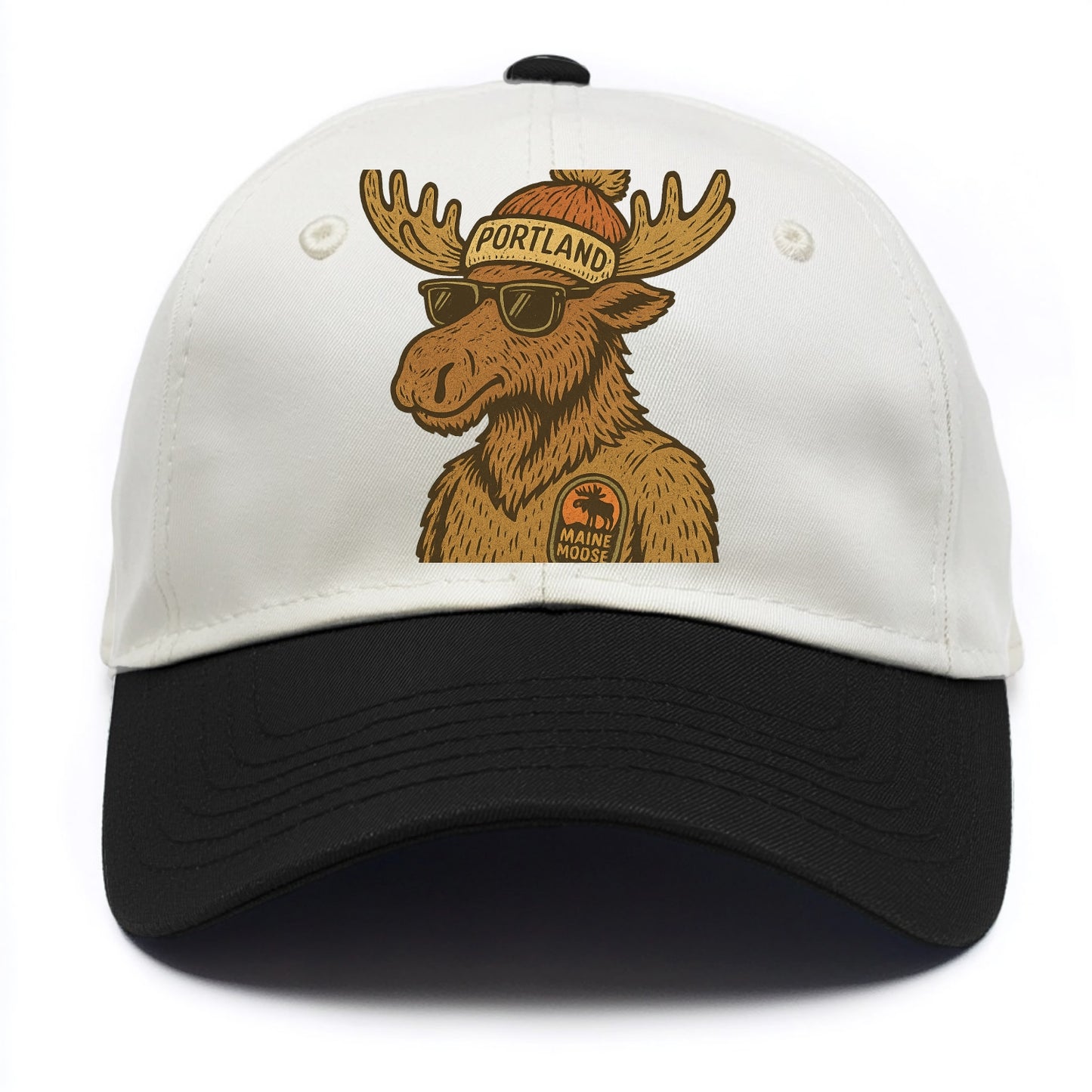 Maine Moose wearing Portland beanie with pom pom and wayfarer sunglasses - Two Tone Cap - Black