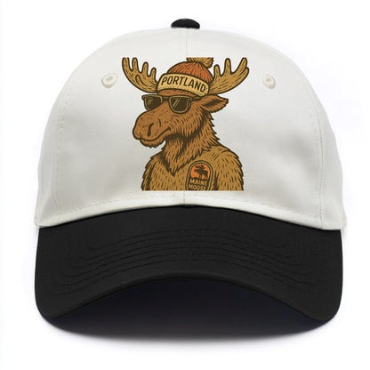 Maine Moose wearing Portland beanie with pom pom and wayfarer sunglasses - Two Tone Cap - Black