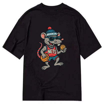 Brooklyn Rat wearing Nets beanie with subway token and wayfarer sunglasses - Classic T-shirt - Black