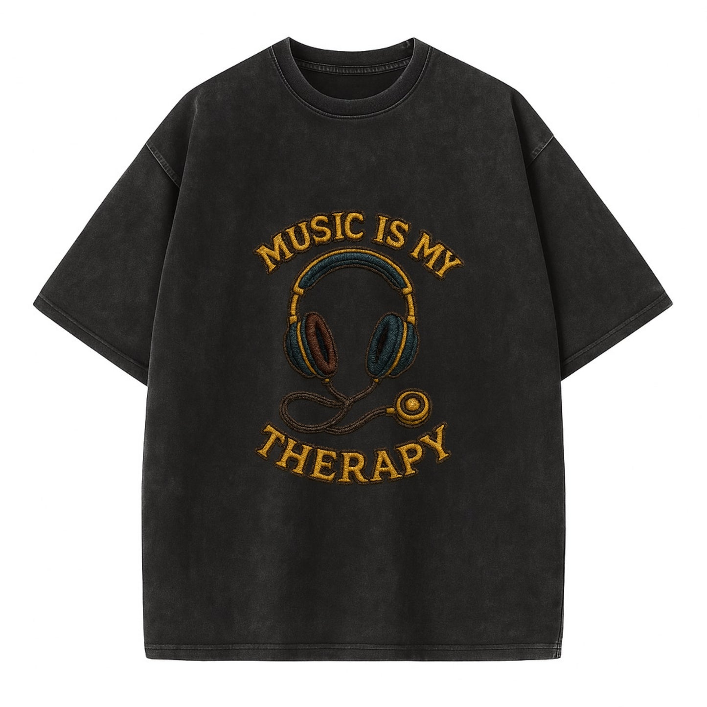 Music Is My Therapy  - Vintage T-shirt - Black