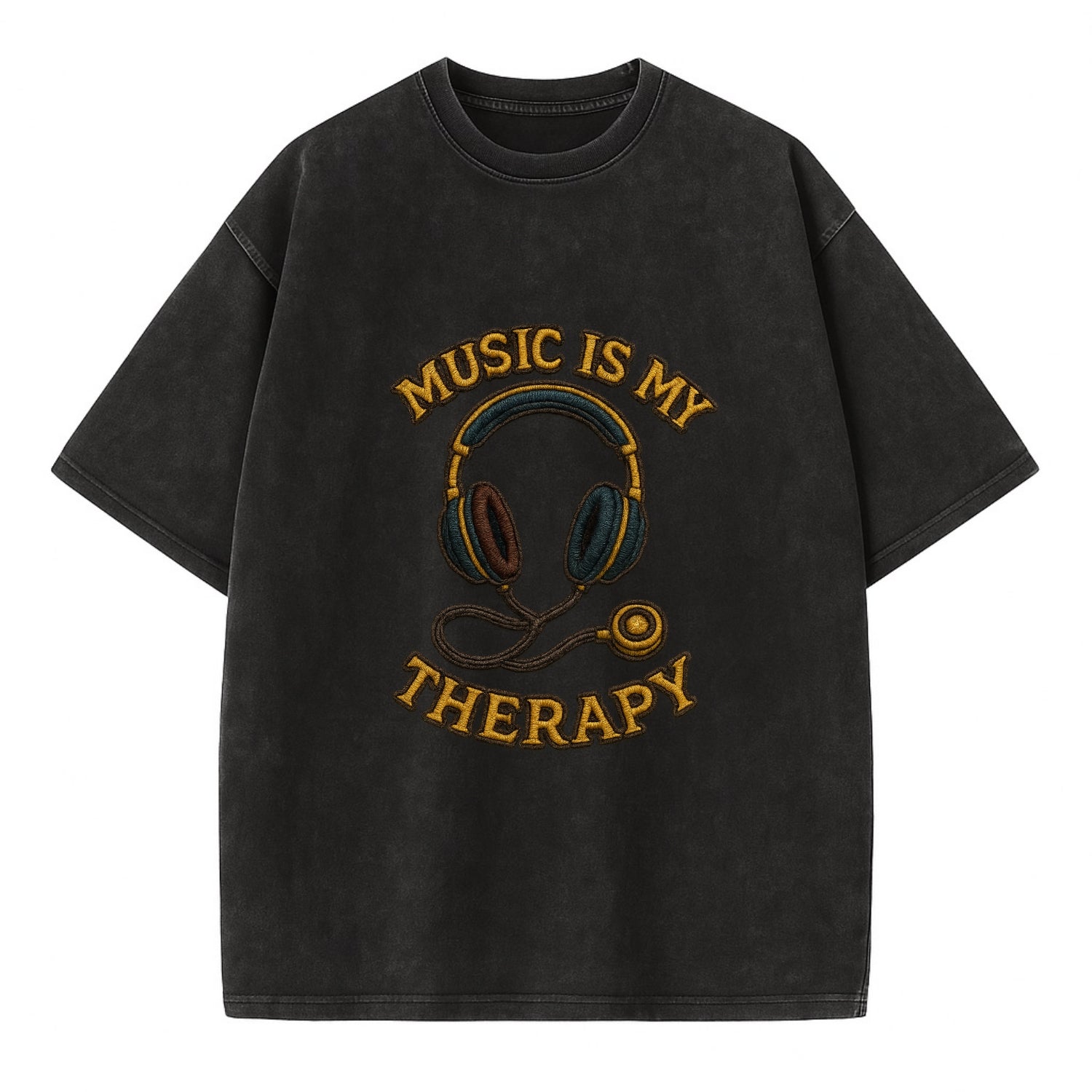 Music Is My Therapy  - Vintage T-shirt - Black