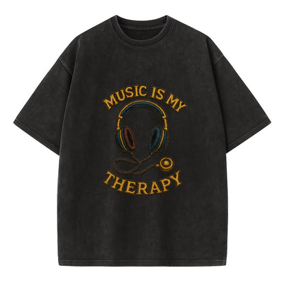 Music Is My Therapy  - Vintage T-shirt - Black