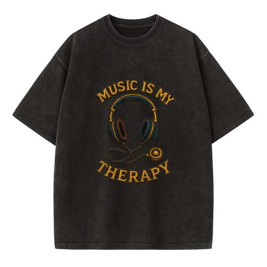 Music Is My Therapy  - Vintage T-shirt - Black