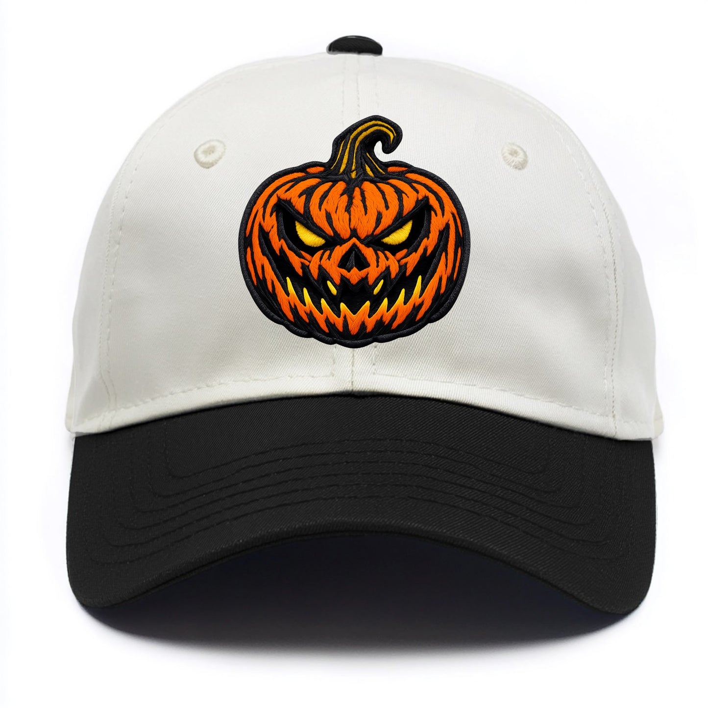 HALLOWEEN PUMPKIN - jack o lantern in orange and black , spooky - Two Tone Cap - Black