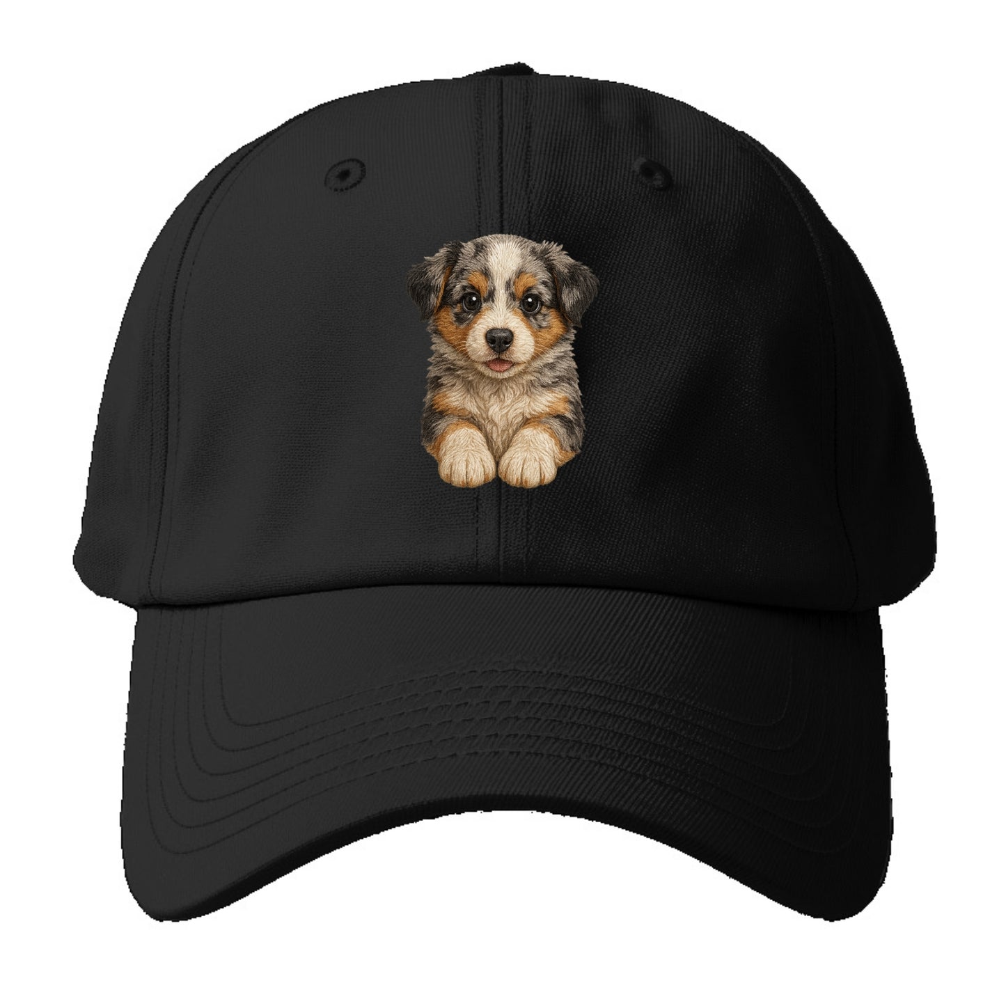 Baby Australian Shepherd Puppy - merle coat, bright eyes, fluffy, - Baseball Cap For Big Heads - Black