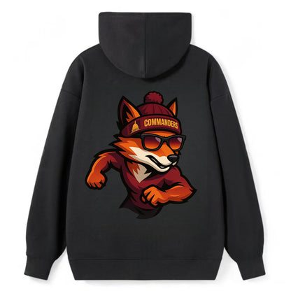 Washington Fox wearing Commanders beanie with Capitol patch and wayfarer - Classic Pullover Hoodie - Black