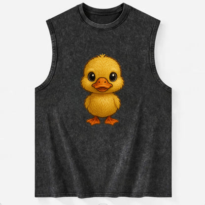 Baby Duck Duckling - yellow fluffy, orange beak, bright eyes, front-facing, - Vintage Washed Tank - Black
