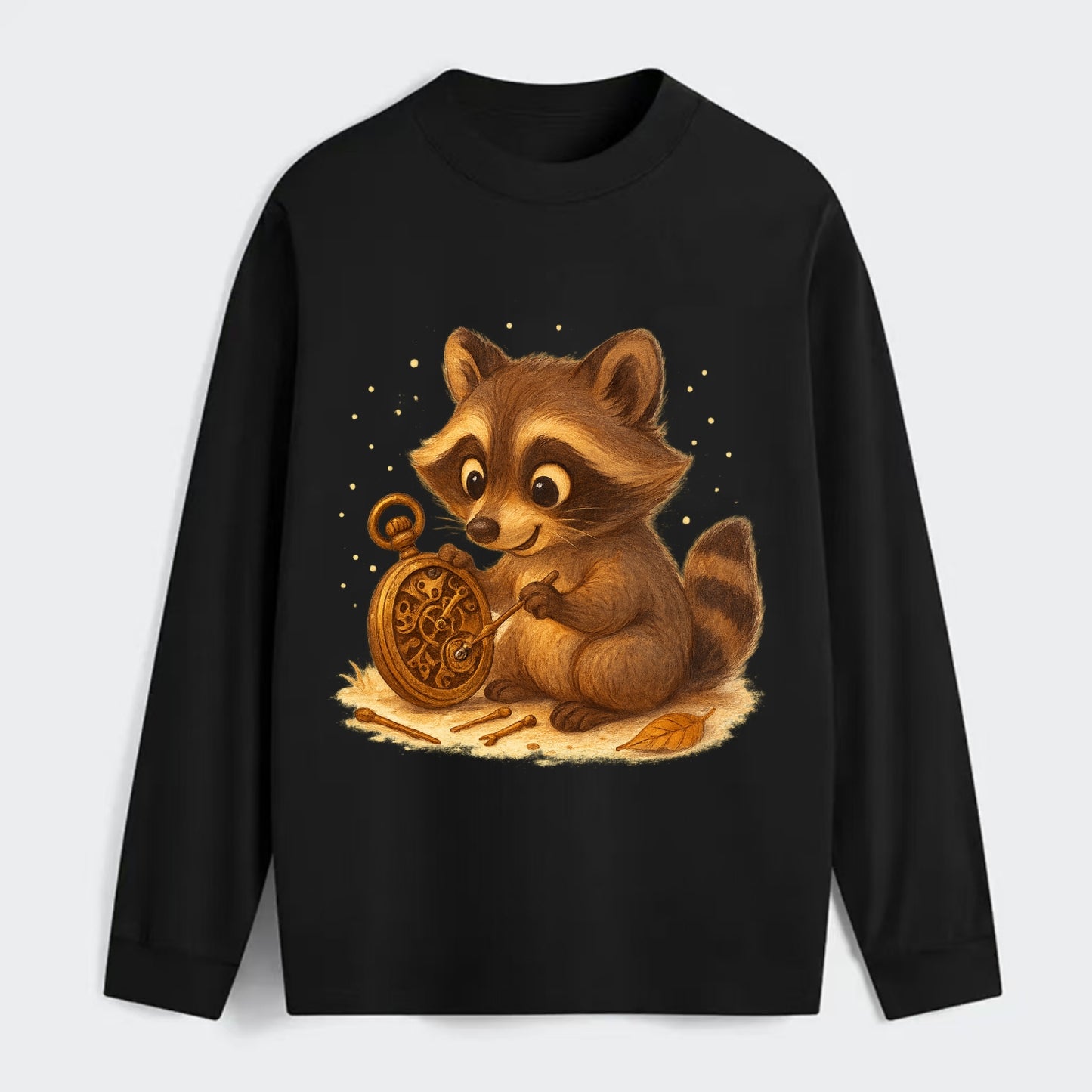 Raccoon tinkering with a steampunk pocket watch using tiny brass tools - Classic Long Sleeve Shirt - Black