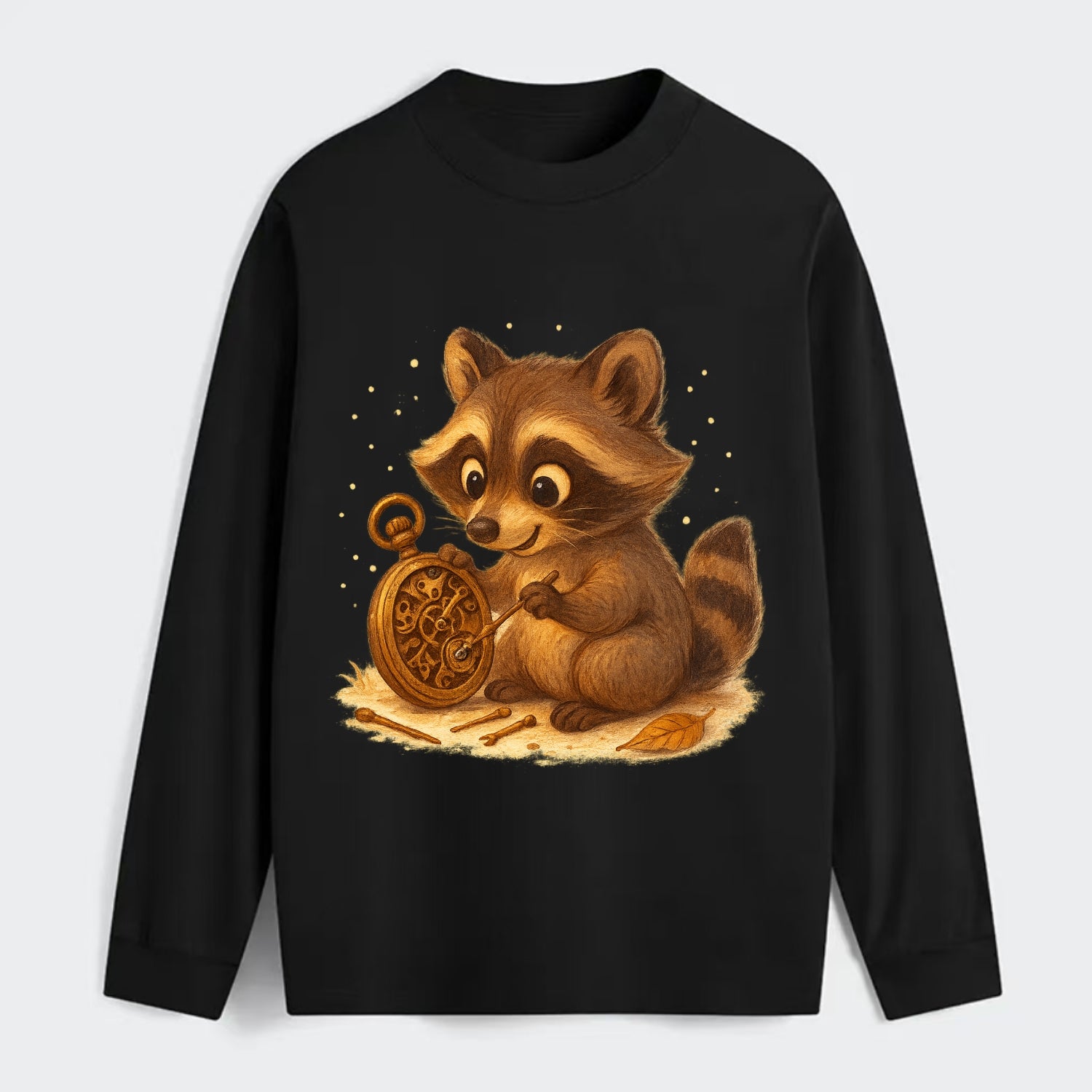 Raccoon tinkering with a steampunk pocket watch using tiny brass tools - Classic Long Sleeve Shirt - Black