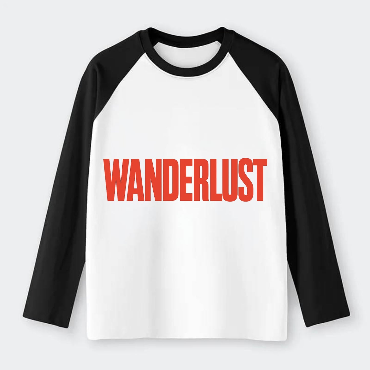 Bold typography design - "WANDERLUST" - desire to travel, explore the - Raglan Long Sleeve T-Shirt - Black