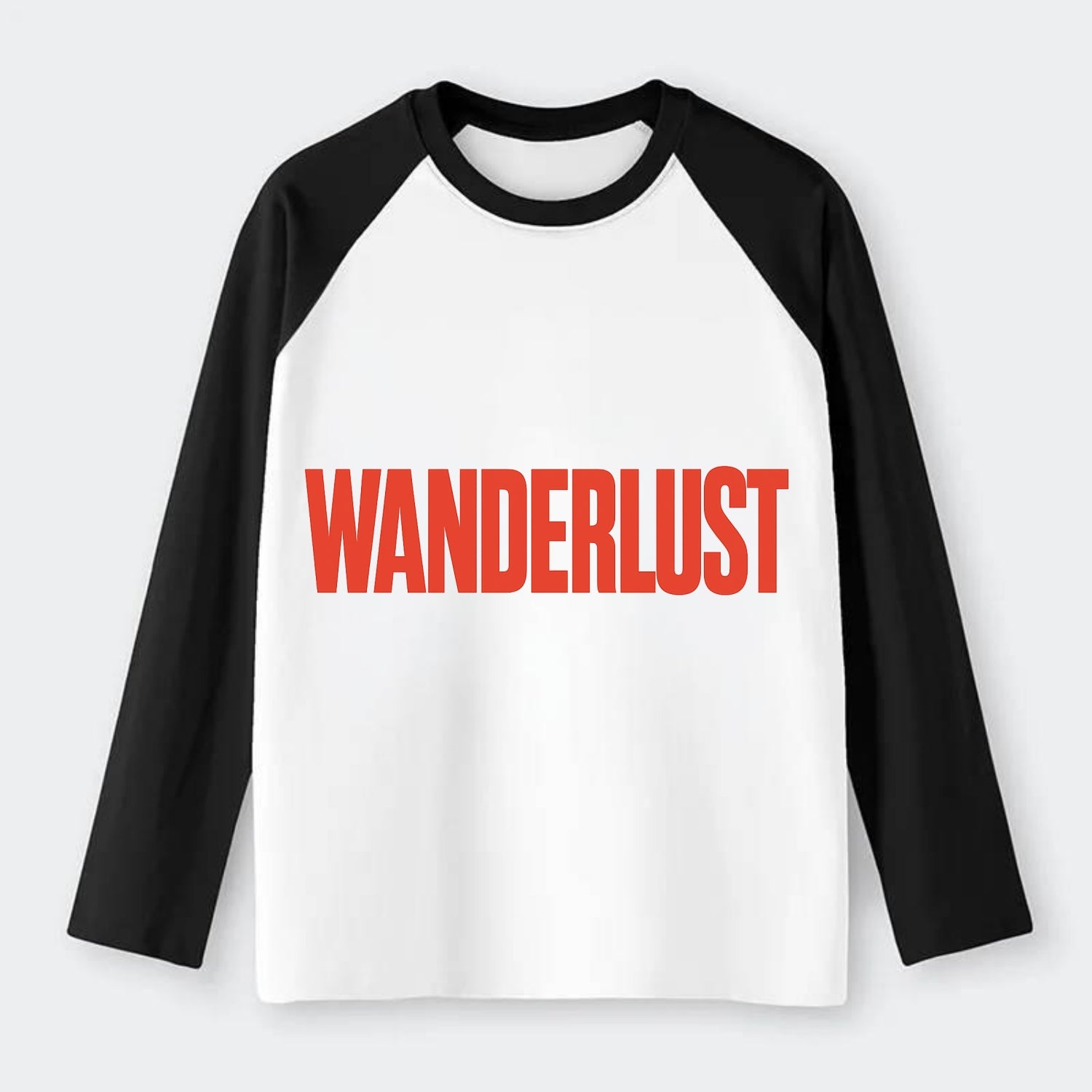 Bold typography design - "WANDERLUST" - desire to travel, explore the - Raglan Long Sleeve T-Shirt - Black