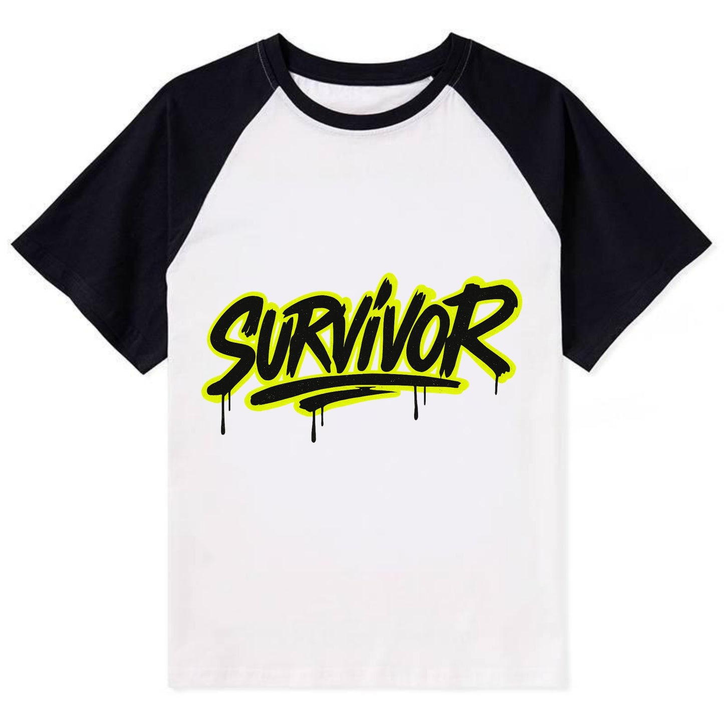 Bold typography design - "SURVIVOR" - overcomer, still standing, made it - Contrast Raglan T-shirt - Black