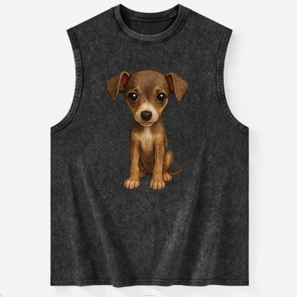 Baby Italian Greyhound Puppy - sleek tiny body, long legs, gentle eyes, - Vintage Washed Tank - Black